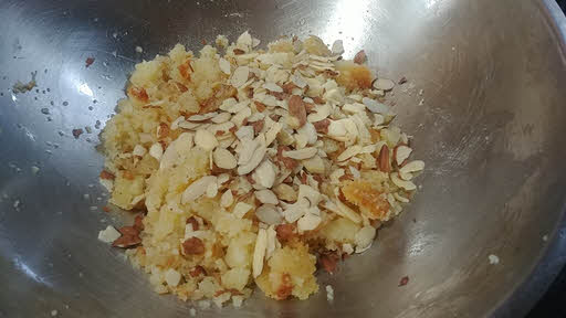 Add chopped nuts, cardamom powder and sugar